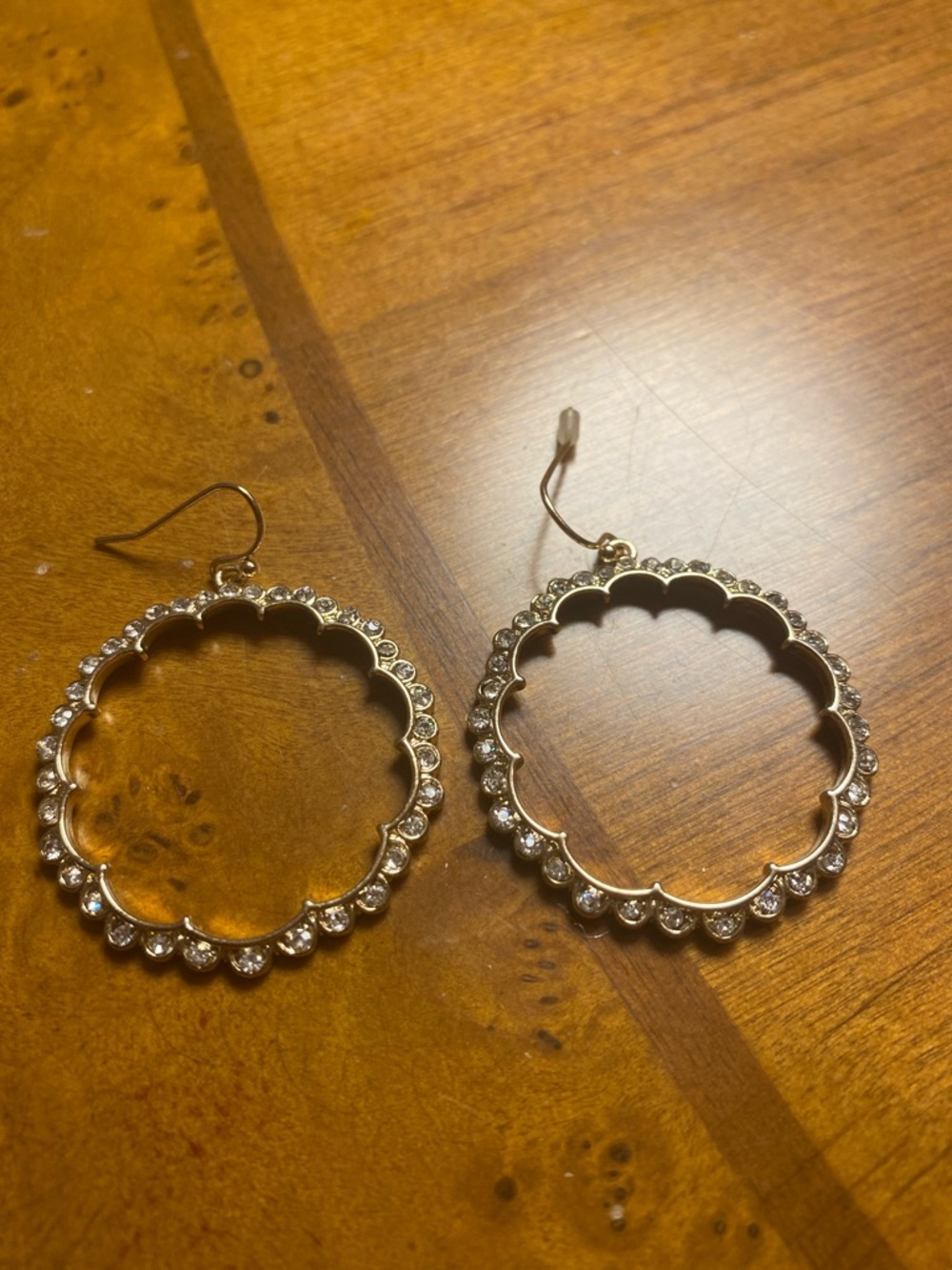 SOLD Crystal Scalloped Hoop Earrings - Gold Tone